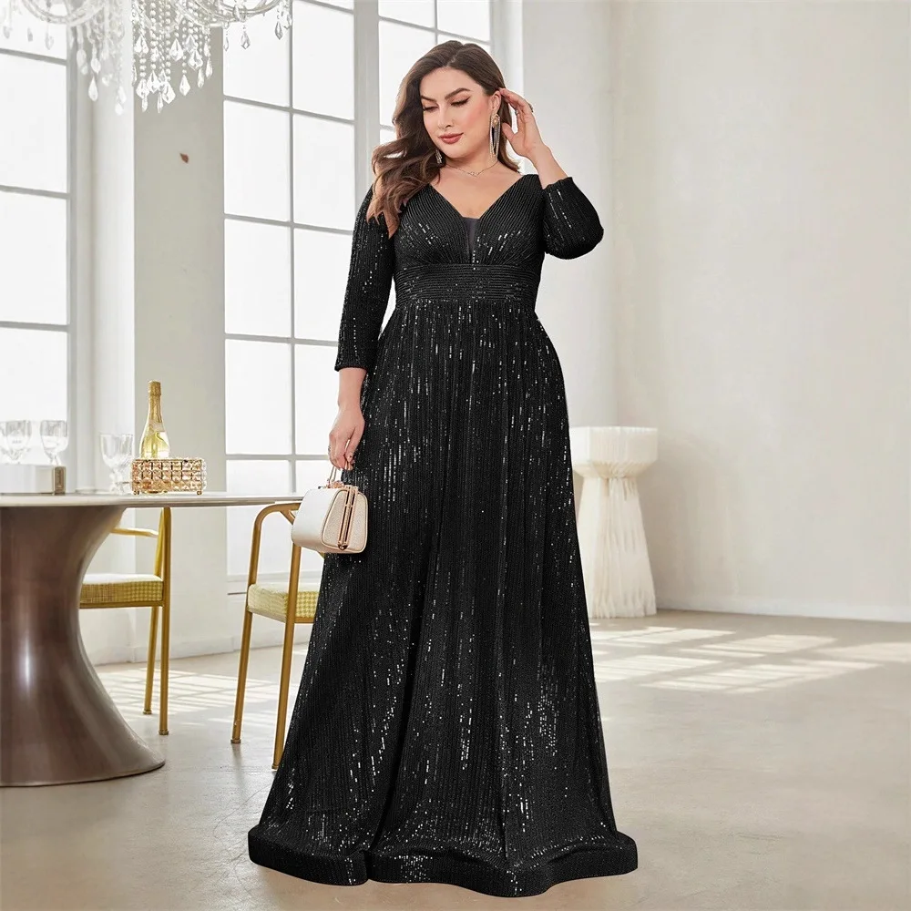Plus Size Multi Color Vertical Strip Sequin Maxi Dress Deep V Three Quarter Sleeve High Waist Flowy A Line Evening Gown
Plus Size Multi Color Vertical Strip Sequin Maxi Dress Deep V Three Quarter Sleeve High Waist Flowy A Line Evening Gown