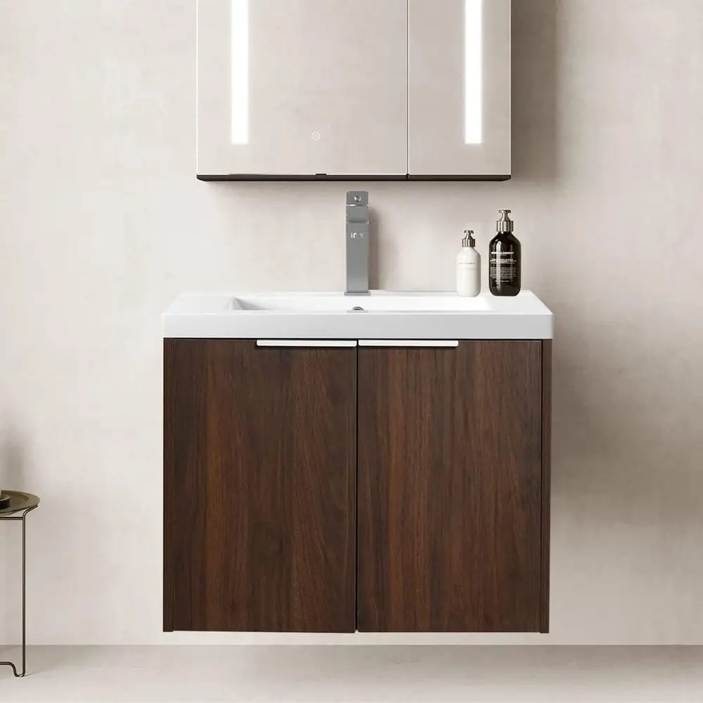 24-Inch Wall-Mounted Single Vanity Set with Basin and Storage Cabinet for Small Bathrooms in Walnut Finish
24-Inch Wall-Mounted Single Vanity Set with Basin and Storage Cabinet for Small Bathrooms in Walnut Finish
