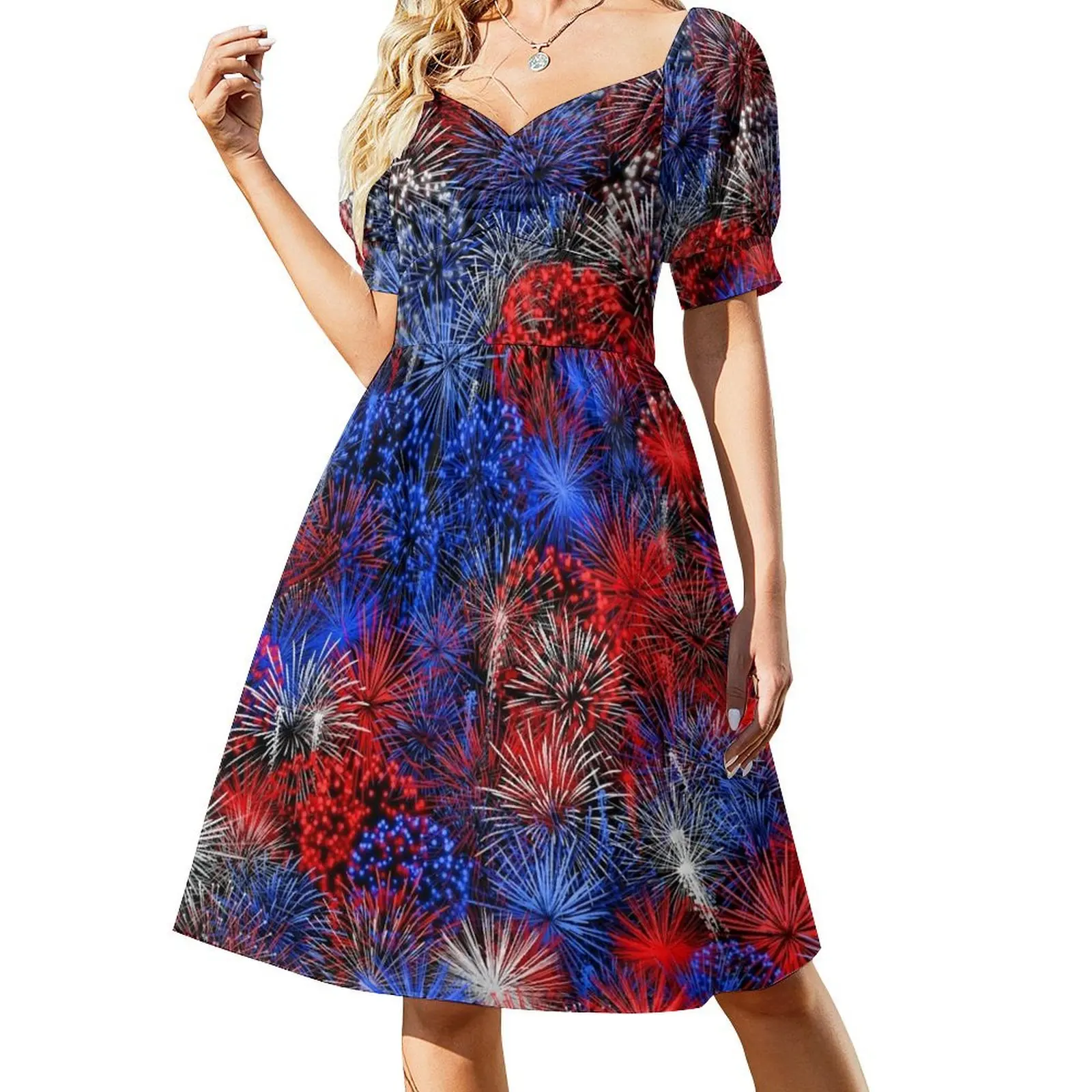 Red blue white firework Short Sleeved Dress clothes dress for woman elegant guest wedding dress
Red blue white firework Short Sleeved Dress clothes dress for woman elegant guest wedding dress