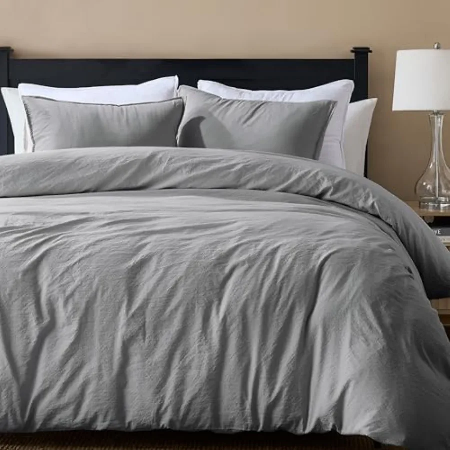 Grey King Size Jacquard Duvet Cover Set with Zipper Closure Modern Washed Soft Striped Bedding Textured Seersucker Like Cotton
Grey King Size Jacquard Duvet Cover Set with Zipper Closure Modern Washed Soft Striped Bedding Textured Seersucker Like Cotton