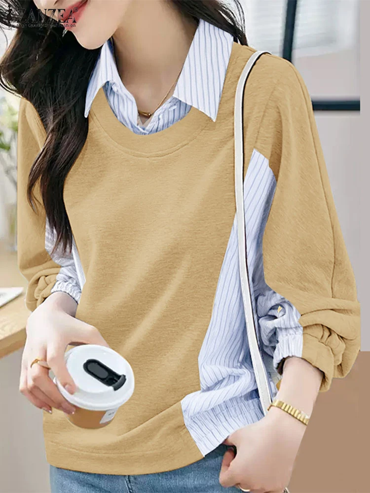 Fashion Women Sweatshirt ZANZEA Elegant Long Sleeve Patchwork Blouse Autumn Spring Stripe Tops Female Elegant OL Work Shirt 2025
Fashion Women Sweatshirt ZANZEA Elegant Long Sleeve Patchwork Blouse Autumn Spring Stripe Tops Female Elegant OL Work Shirt 2025