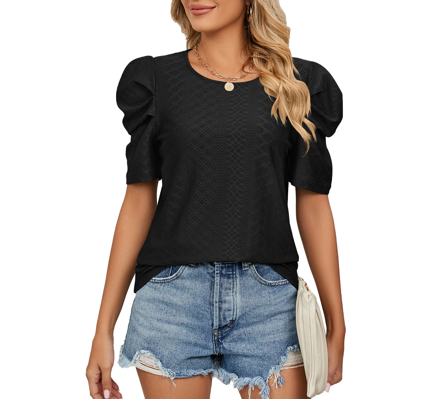Women's T-shirt Summer New Solid Round Neck Pleated Pile Sleeve Loose T-shirt Fashion Casual Top Women's Shirt
Women's T-shirt Summer New Solid Round Neck Pleated Pile Sleeve Loose T-shirt Fashion Casual Top Women's Shirt