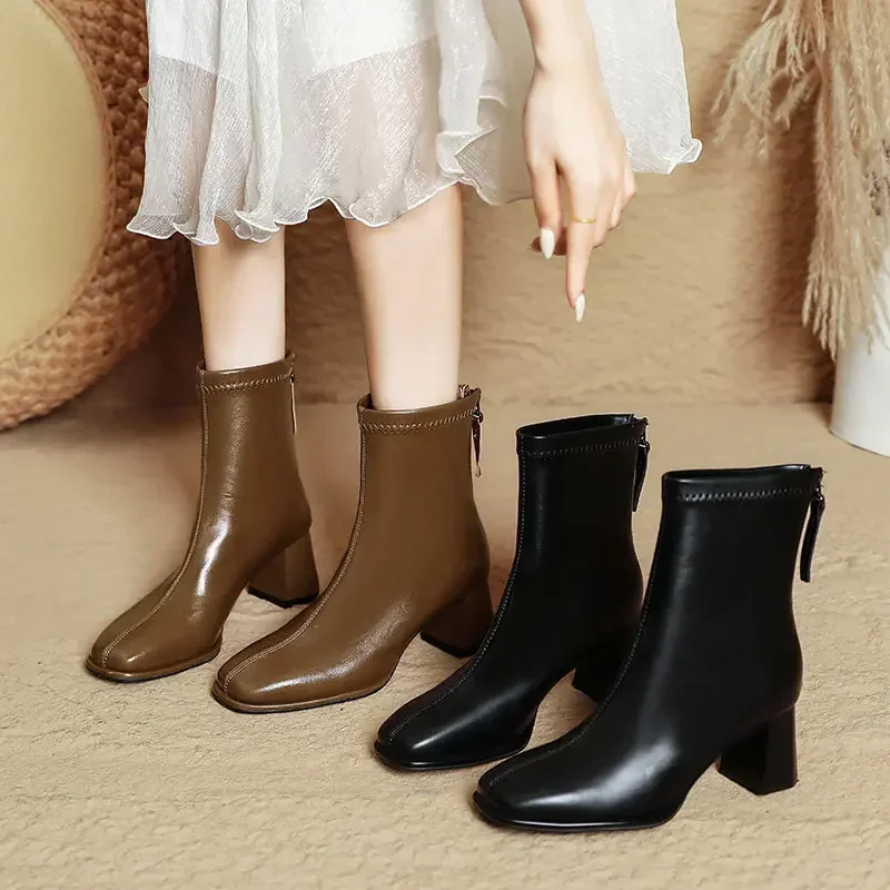 Autumn and Winter New Mid-leg Fashion Boots Square Head Thick Heel Thin Boots Brown French Ankle Boots
Autumn and Winter New Mid-leg Fashion Boots Square Head Thick Heel Thin Boots Brown French Ankle Boots