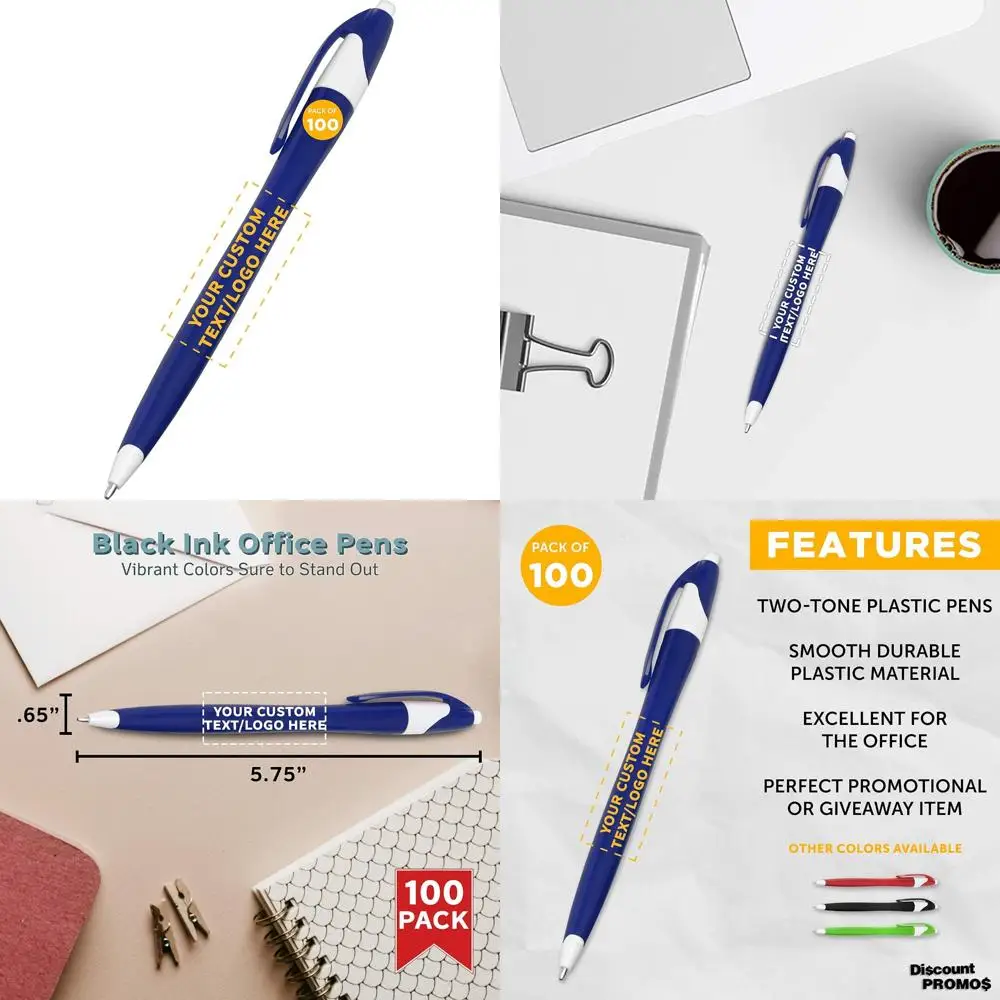 Custom Two-Tone Plastic Pens Set of 100 with Personalized Bulk Pack - Black Ink, Ideal for Office and School Use, Business Suppl
Custom Two-Tone Plastic Pens Set of 100 with Personalized Bulk Pack - Black Ink, Ideal for Office and School Use, Business Suppl