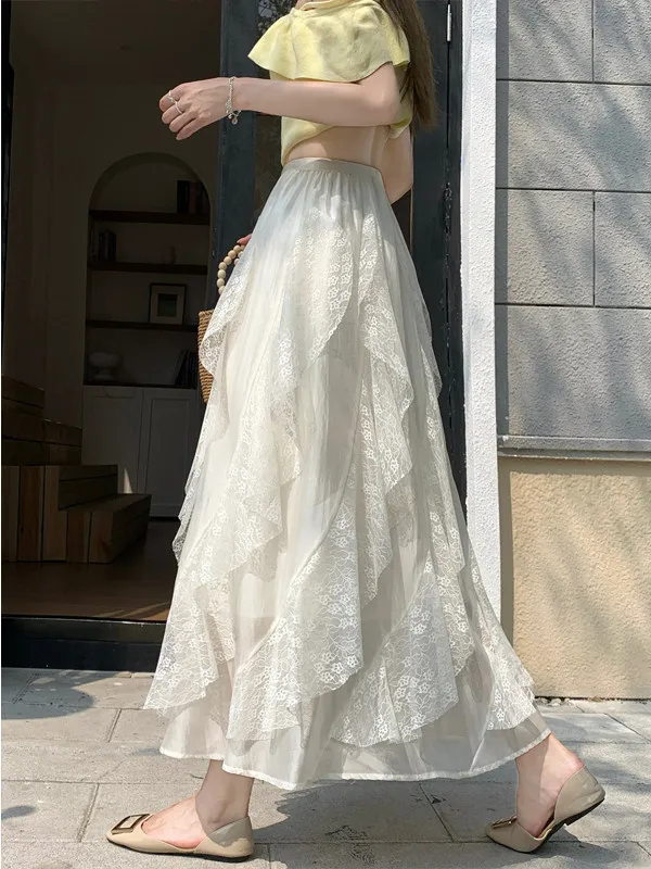 White Lace Asymmetrical Half Skirt Women's High Waist Conceal Meat Slim A-Line Midi Skirt Summer 2026 Fashion Trend
White Lace Asymmetrical Half Skirt Women's High Waist Conceal Meat Slim A-Line Midi Skirt Summer 2026 Fashion Trend