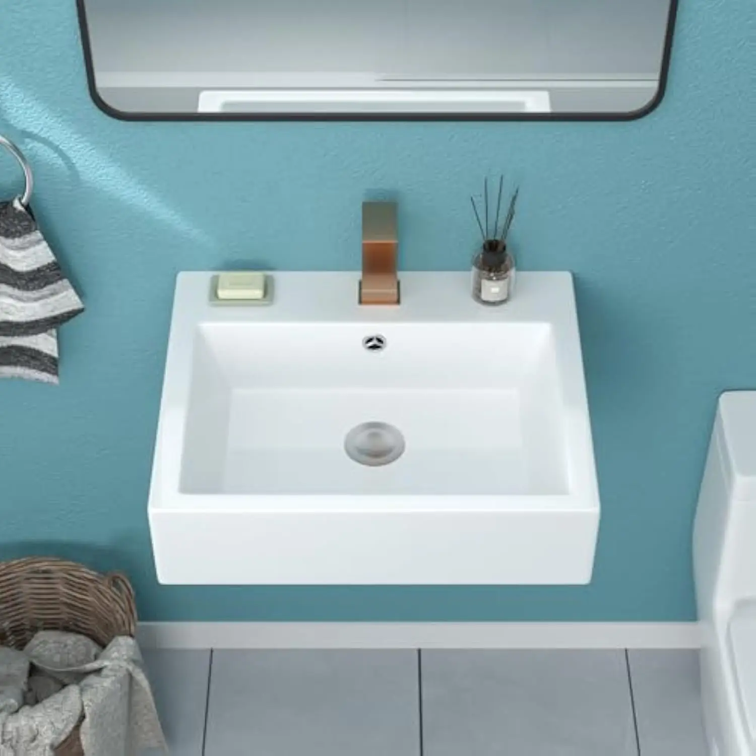 Wall Mount Bathroom Sink - 22x18 Inch Floating Vessel Sink Rectangular Wall Hung Sink White Modern Porcelain Ceramic
Wall Mount Bathroom Sink - 22x18 Inch Floating Vessel Sink Rectangular Wall Hung Sink White Modern Porcelain Ceramic