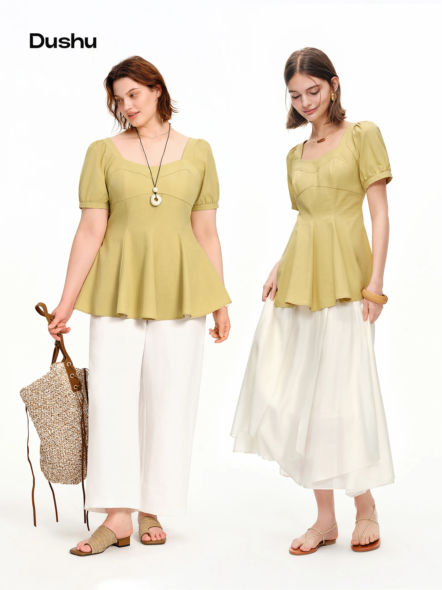 DUSHU 2026 Summer Women's Draped Waist-Cinching Floral Hem Top, Sculptural Cut Short Sleeve Blouse Coquette Soft Feminine Style
DUSHU 2026 Summer Women's Draped Waist-Cinching Floral Hem Top, Sculptural Cut Short Sleeve Blouse Coquette Soft Feminine Style