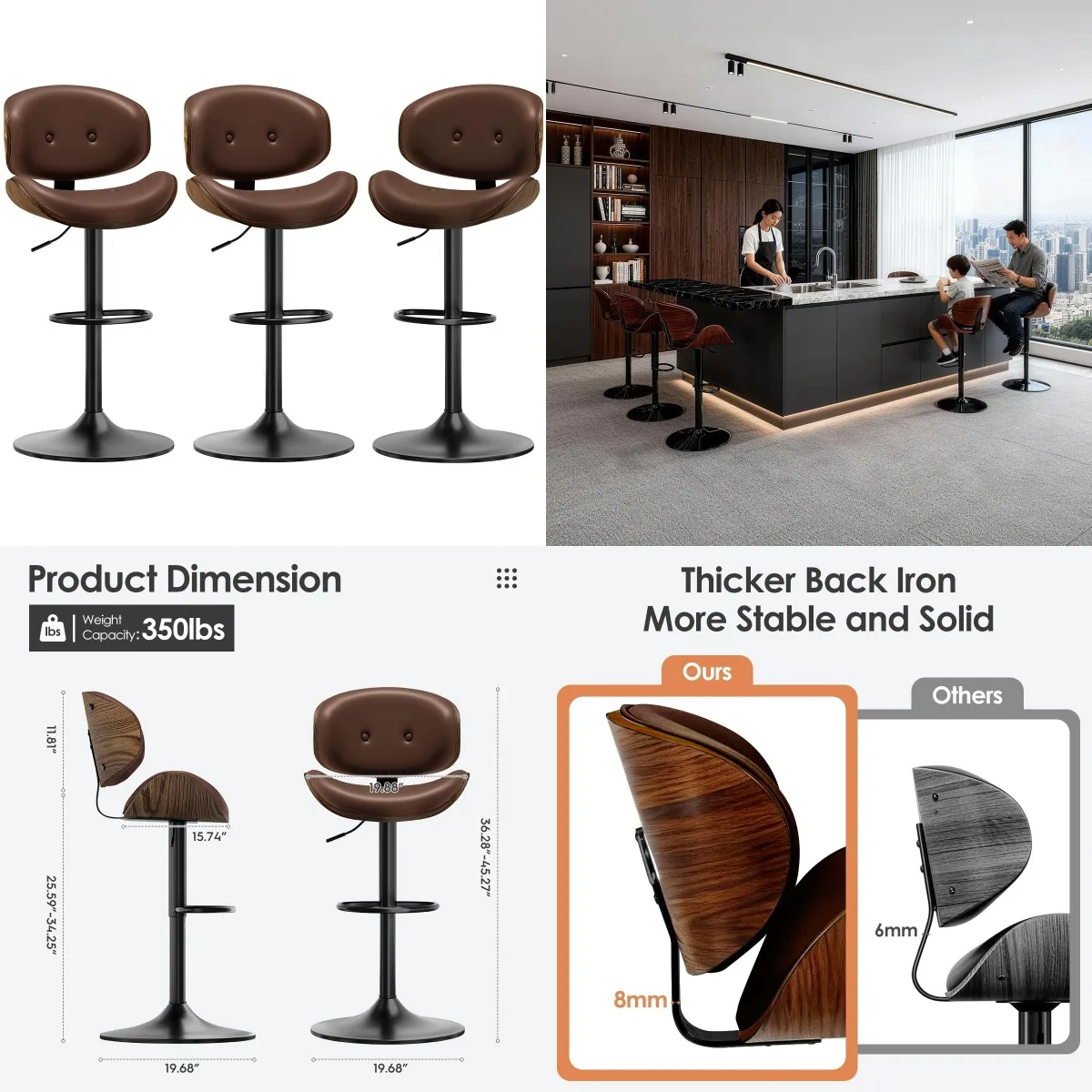 Adjustable Swivel Bar Stools with Backrest Upholstered Counter Height Kitchen Island Pub Footrest Set of 3 Brown Customized
Adjustable Swivel Bar Stools with Backrest Upholstered Counter Height Kitchen Island Pub Footrest Set of 3 Brown Customized