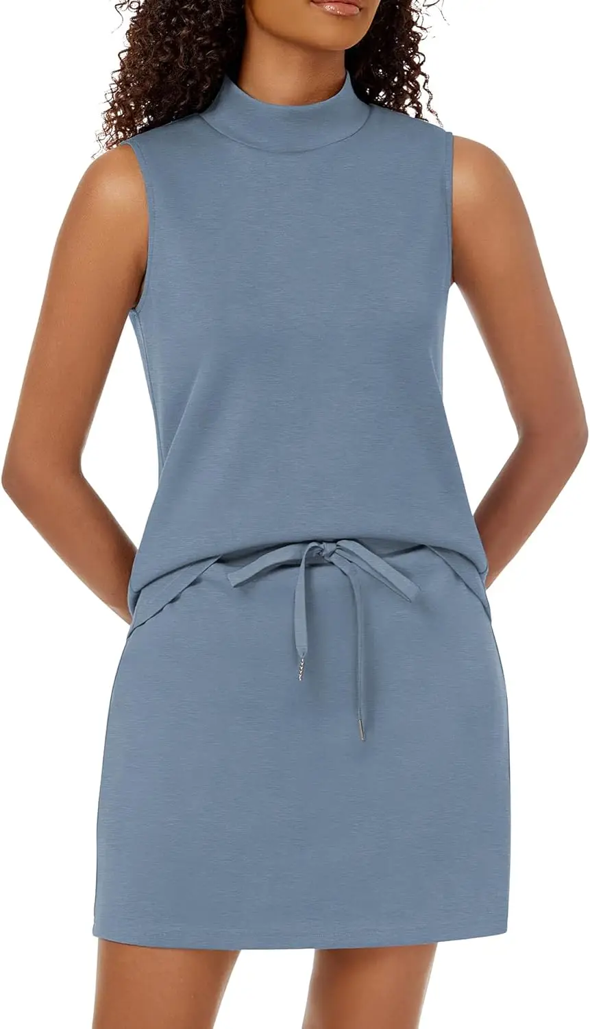 Комплект юбки из двух предметов для женщин, спортивные костюмы, теннисная одежда, повседневный топ без рукавов с воротником-стойкой, эластичные короткие шорты 
Комплект юбки из двух предметов для женщин, спортивные костюмы, теннисная одежда, повседневный топ без рукавов с воротником-стойкой, эластичные короткие шорты