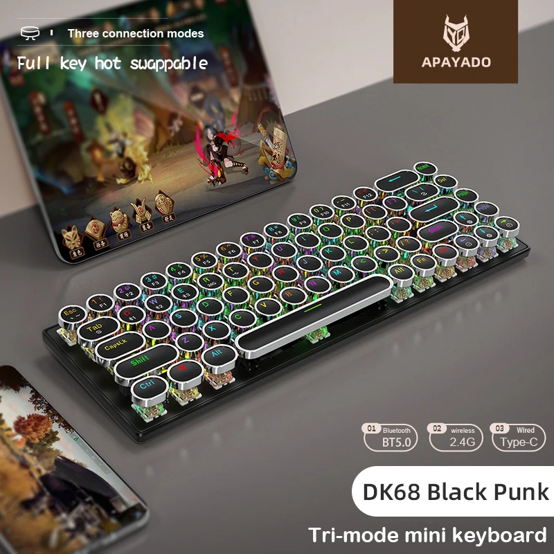 DK68 Механическая клавиатура в стиле панк, 68 клавиш, RGB, трехрежимная Bluetooth 2,4G, беспроводная проводная игровая клавиатура с возможностью горячей замены для ПК Mac
DK68 Механическая клавиатура в стиле панк, 68 клавиш, RGB, трехрежимная Bluetooth 2,4G, беспроводная проводная игровая клавиатура с возможностью горячей замены для ПК Mac