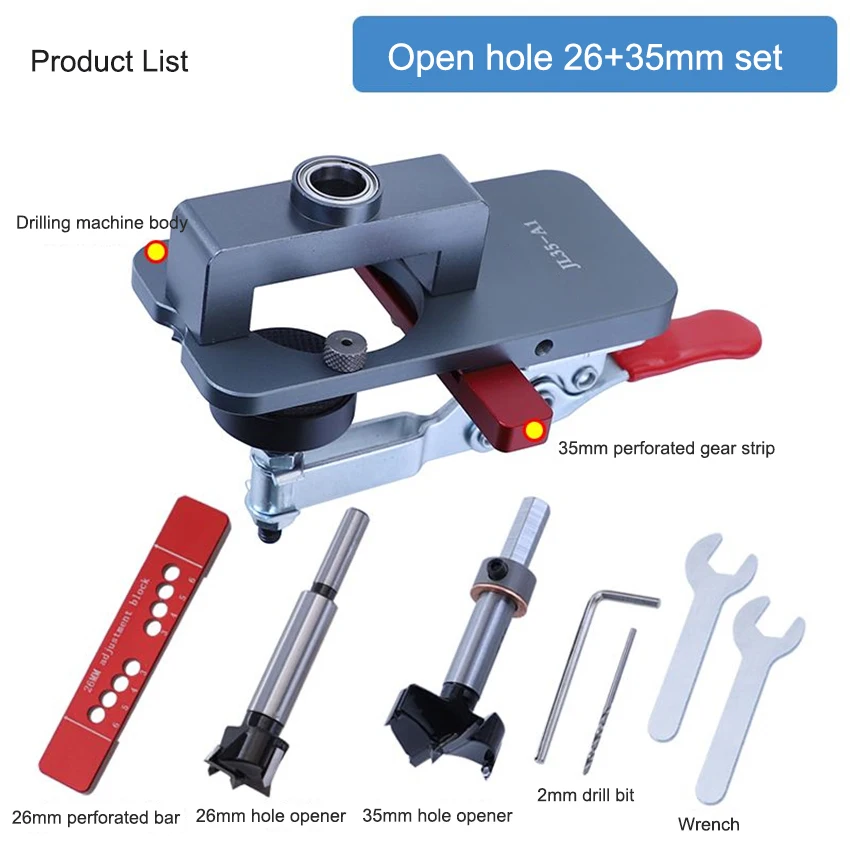 Hole Opening Set 26+35mm Woodworking Hinge Hole Locator Hinge Boring Jig Hinge Jig Hole Drilling Guide Locator With Fixture
Hole Opening Set 26+35mm Woodworking Hinge Hole Locator Hinge Boring Jig Hinge Jig Hole Drilling Guide Locator With Fixture