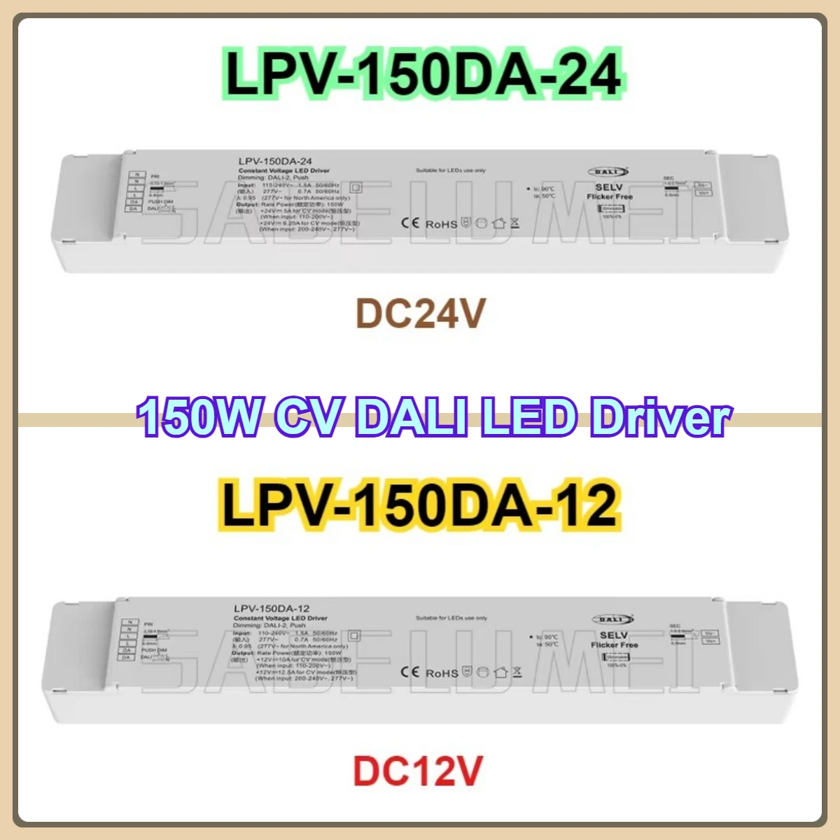 SKYDANCE DC12V/24V LPV-150DA-12 / 24 150W DALI Dimmable LED Driver Constant Voltage 110-277VAC DALI-2 AC Push-Dim for LED Light
SKYDANCE DC12V/24V LPV-150DA-12 / 24 150W DALI Dimmable LED Driver Constant Voltage 110-277VAC DALI-2 AC Push-Dim for LED Light