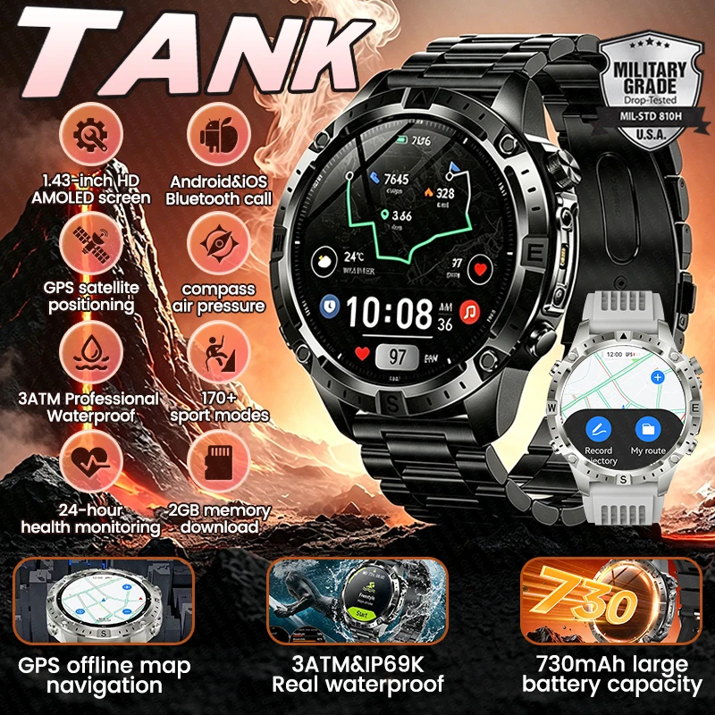 New Military Men Smart Watch Outdoor GPS Compass 3ATM Waterproof 730mAh Battery Bluetooth Call Man Sports Navigation Smartwatch
New Military Men Smart Watch Outdoor GPS Compass 3ATM Waterproof 730mAh Battery Bluetooth Call Man Sports Navigation Smartwatch