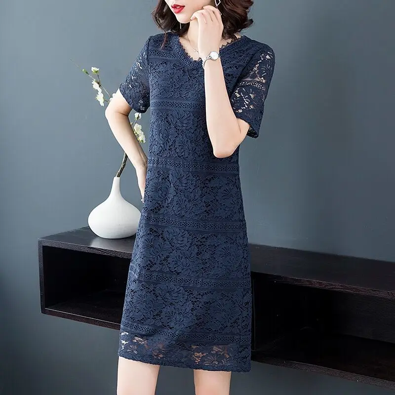 Lace dress summer female 2023 new short sleeve o neck casual mid-length temperament slim solid A-line skirt female clothing tops
Lace dress summer female 2023 new short sleeve o neck casual mid-length temperament slim solid A-line skirt female clothing tops