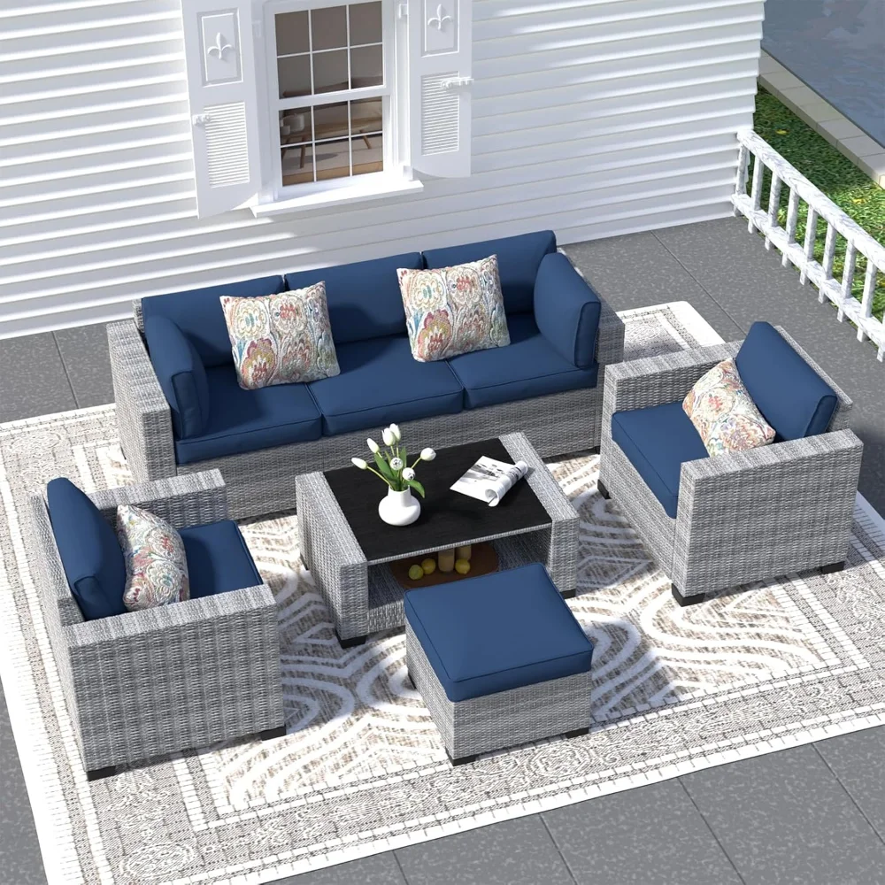 7 Piece Patio Furniture Set, Wicker Outdoor Sectional Sofa with Washable Cushion Covers and Tempered Glass Table,
7 Piece Patio Furniture Set, Wicker Outdoor Sectional Sofa with Washable Cushion Covers and Tempered Glass Table,