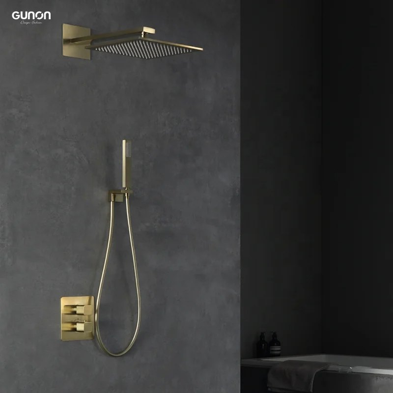 New Product Luxury Brushed Gold Shower Thermostatic Concealed Square Rain Shower Set
New Product Luxury Brushed Gold Shower Thermostatic Concealed Square Rain Shower Set