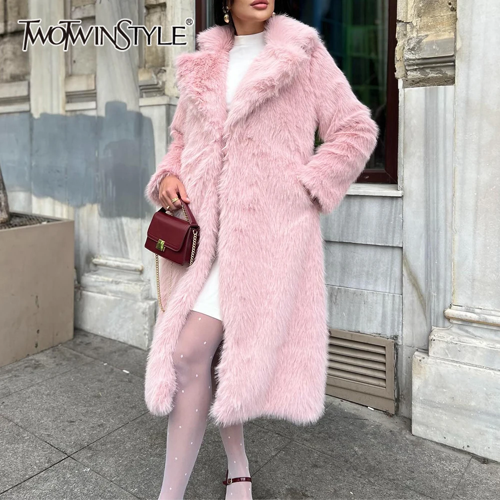 TWOTWINSTYLE Solid Loose Temperament Fur Long Coats For Women Lapel Long Sleeve Minimalist Elegant Chic Jacket Female Fashion
TWOTWINSTYLE Solid Loose Temperament Fur Long Coats For Women Lapel Long Sleeve Minimalist Elegant Chic Jacket Female Fashion