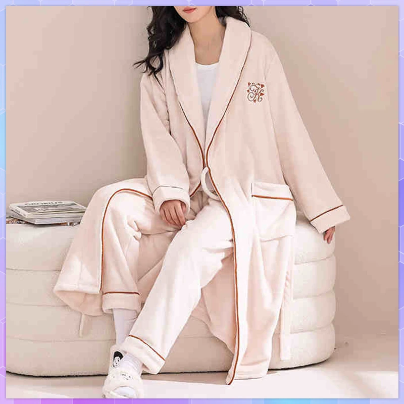 Coral Fleece Long Robe Women's Nightgown With Pants Set Kimono Gown Winter Warm Flannel Nightdress Bathrobe Casual Sleepwear
Coral Fleece Long Robe Women's Nightgown With Pants Set Kimono Gown Winter Warm Flannel Nightdress Bathrobe Casual Sleepwear