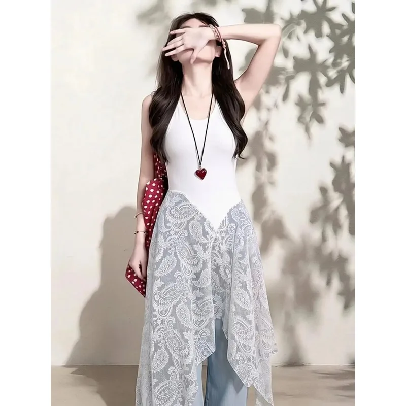 Women's Irregular Lace Hem Sleeveless Tank Dress Summer Elegant
Women's Irregular Lace Hem Sleeveless Tank Dress Summer Elegant
