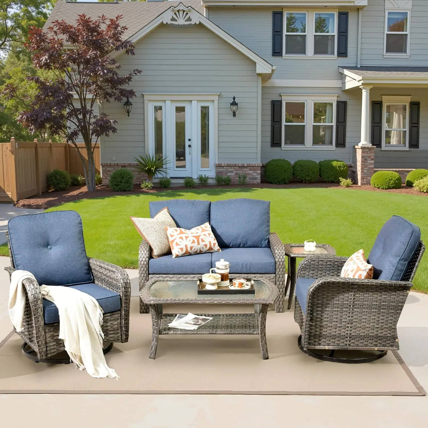 5 Pieces Patio Conversation Sets,Patio Furniture Set with Swivel Rocking Chairs and Coffee Table, All Weather, Customized
5 Pieces Patio Conversation Sets,Patio Furniture Set with Swivel Rocking Chairs and Coffee Table, All Weather, Customized