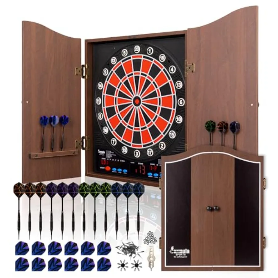 Electronic soft tip dartboard for home use, wood cabinet, black and red, 34 games with multiplayer support up to 8 players
Electronic soft tip dartboard for home use, wood cabinet, black and red, 34 games with multiplayer support up to 8 players