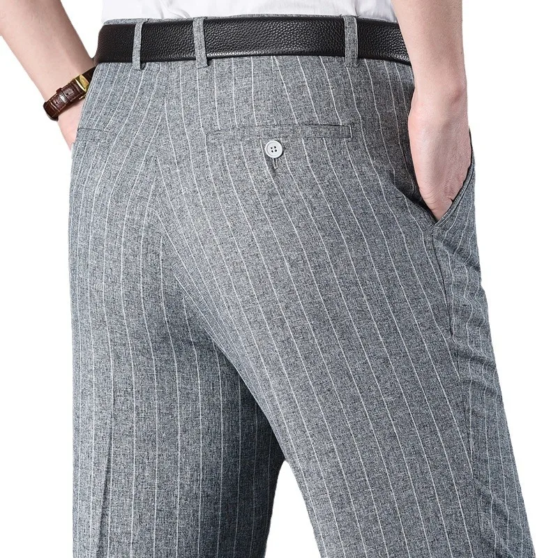 Spring and Autumn Summer Pure Color Business Casual Thin Elastic Ice Silk Stripe Loose Straight Leg Western Pants for Men
Spring and Autumn Summer Pure Color Business Casual Thin Elastic Ice Silk Stripe Loose Straight Leg Western Pants for Men