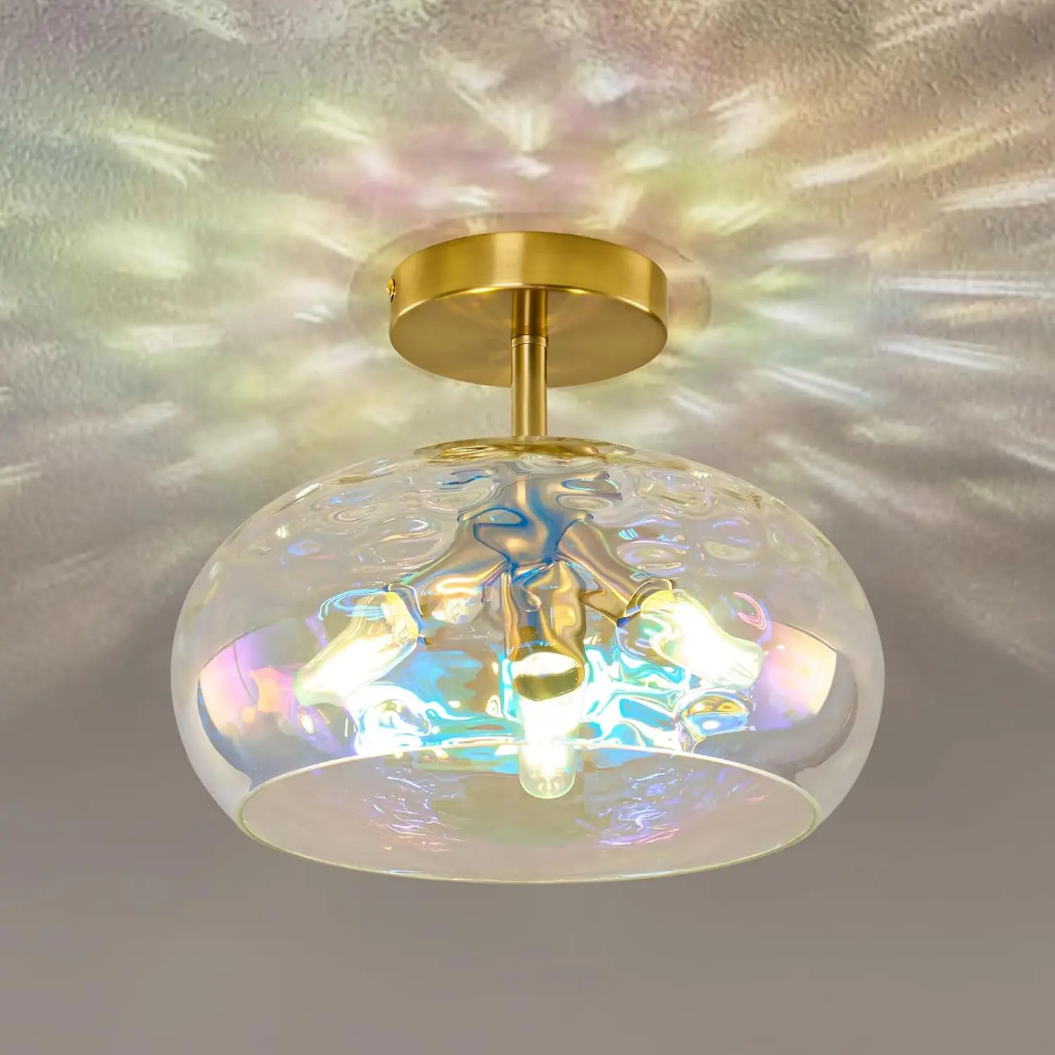 Vintage Glass Flush Mount Ceiling Light - 12 Inch Rainbow Hammered Glass for Hallway, Gold Semi Flush Mount Mid Century Fixture
Vintage Glass Flush Mount Ceiling Light - 12 Inch Rainbow Hammered Glass for Hallway, Gold Semi Flush Mount Mid Century Fixture