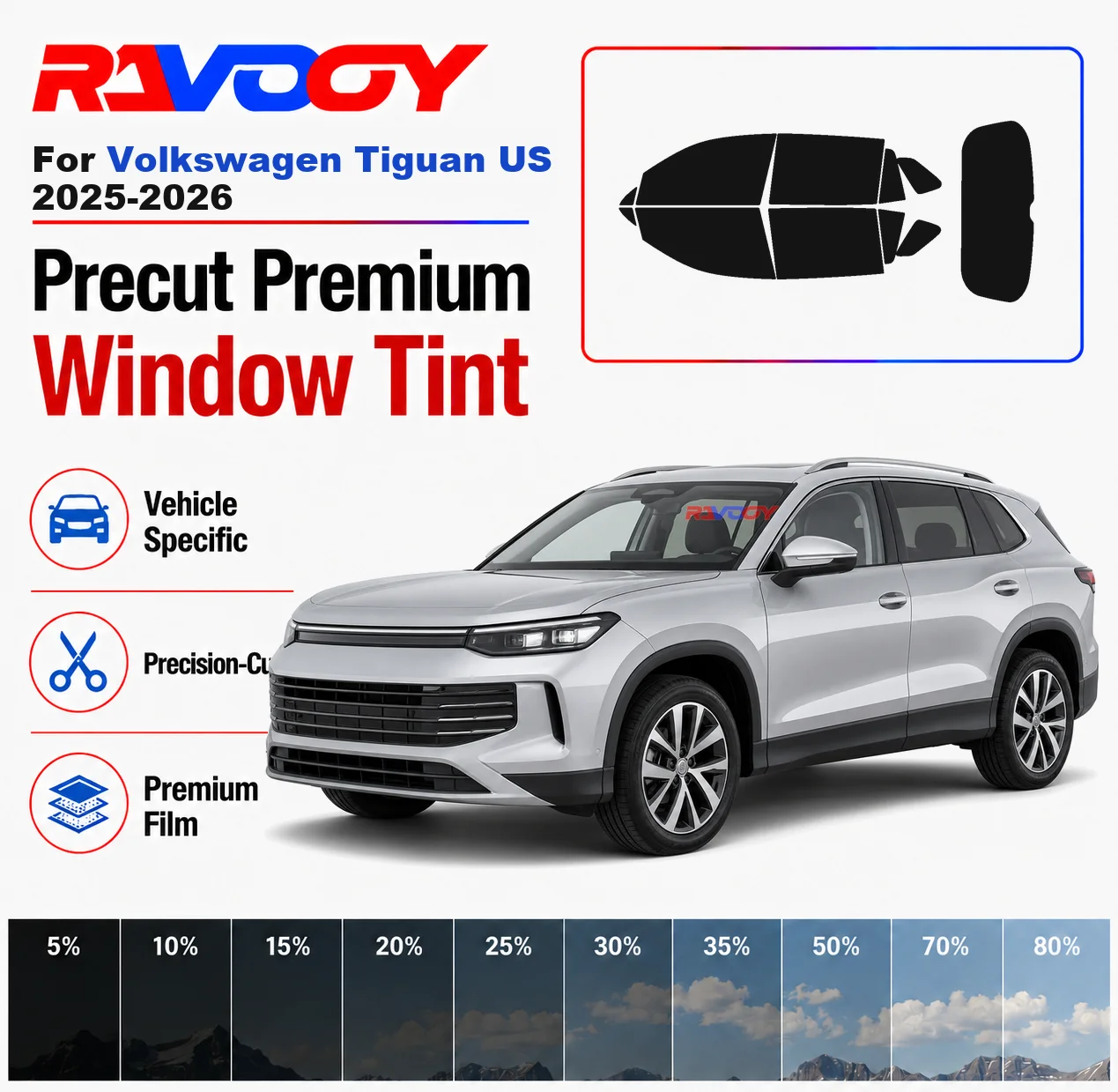 Premium Precut Window Tint Kit Front Rear Windows Rear Windshield For Volkswagen Tiguan US 2025-2026 Car Solar Nano Ceramic Film
Premium Precut Window Tint Kit Front Rear Windows Rear Windshield For Volkswagen Tiguan US 2025-2026 Car Solar Nano Ceramic Film