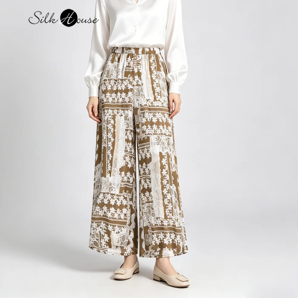 Women's Casual Summer New Vacation Style 100% Natural Mulberry Silk Crepe De Chine Elastic Waist Printed Straight Leg Pants
Women's Casual Summer New Vacation Style 100% Natural Mulberry Silk Crepe De Chine Elastic Waist Printed Straight Leg Pants