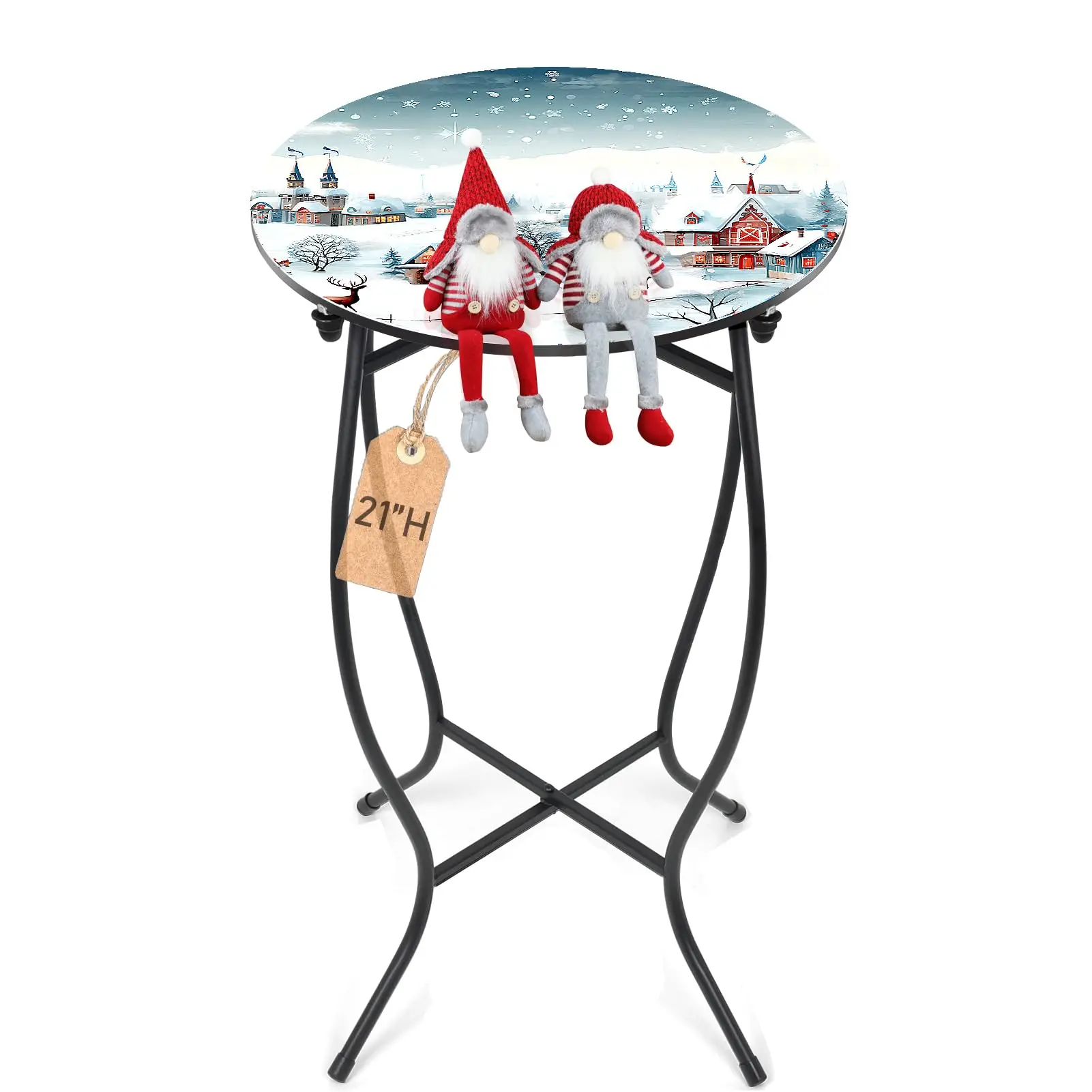 21 Inch Round Metal Side Table With Festive Winter Village Print Top, Compact Design For Living Room Bedroom Indoor Outdoor Use
21 Inch Round Metal Side Table With Festive Winter Village Print Top, Compact Design For Living Room Bedroom Indoor Outdoor Use