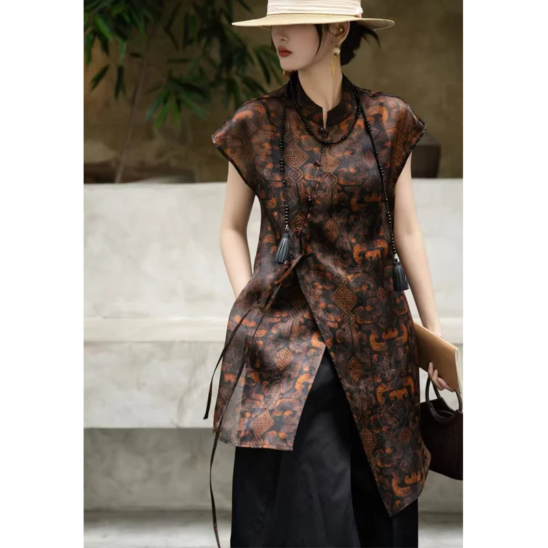 High End Summer New Silk Organza Fabric Stand Collar Short Sleeved Retro Button + Lace Up Asymmetrical Women's Shirt S-XL
High End Summer New Silk Organza Fabric Stand Collar Short Sleeved Retro Button + Lace Up Asymmetrical Women's Shirt S-XL