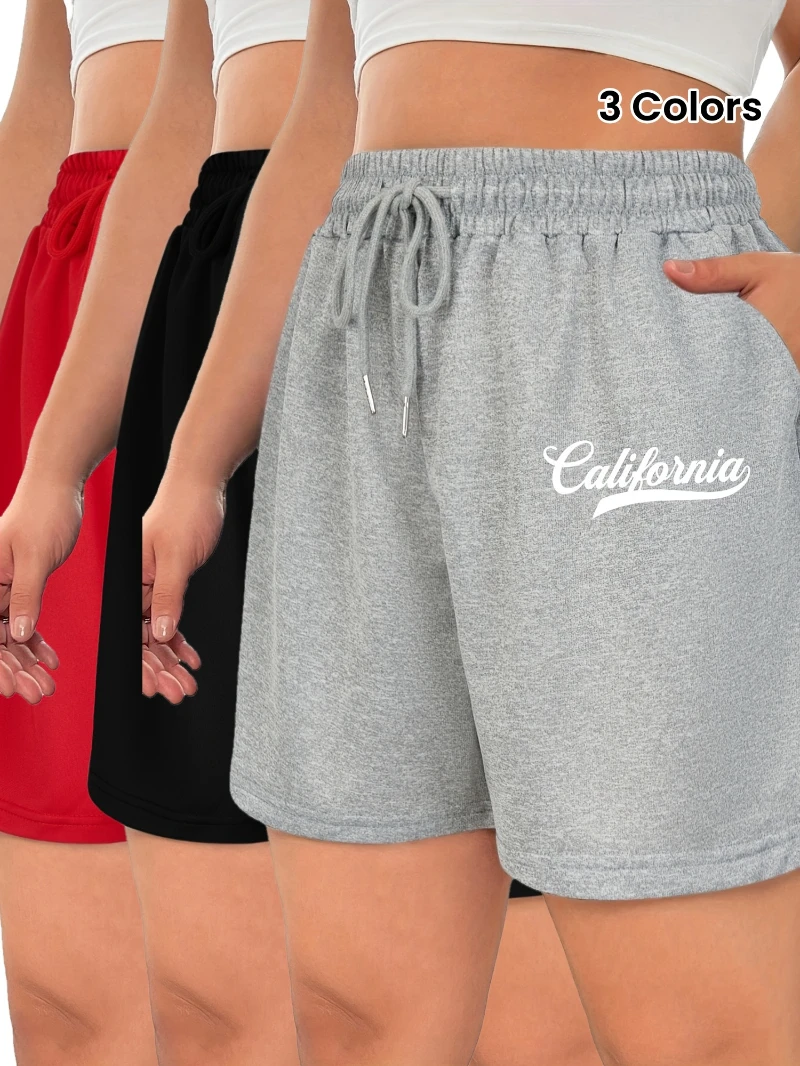 Plus Size Women's Casual Sports Pants, Solid Color Drawstring Waist Printed Shorts; Casual Elastic Waist Shorts with Pockets
Plus Size Women's Casual Sports Pants, Solid Color Drawstring Waist Printed Shorts; Casual Elastic Waist Shorts with Pockets