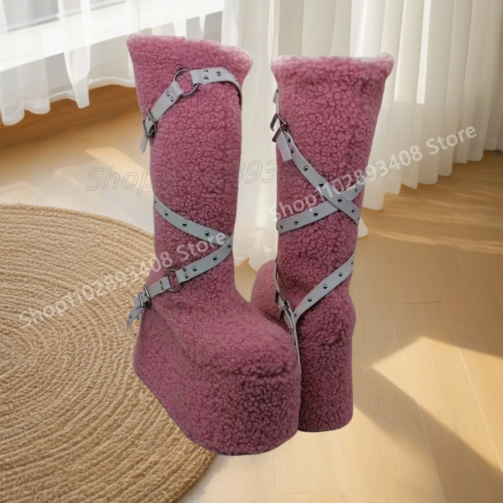 Pink Strappy Buckle Belts Mid Calf Boots Thick Soled Wedges High Heel Round Toe Fashion Sexy Women Shoes 2025 Winter Para Mujere
Pink Strappy Buckle Belts Mid Calf Boots Thick Soled Wedges High Heel Round Toe Fashion Sexy Women Shoes 2025 Winter Para Mujere