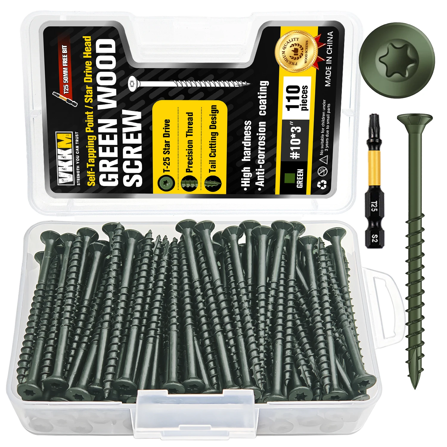 110Pcs #10 x 3" Green Wood Screws, T25 Star Drive Flat Head Self-Tapping Deck Screws, High Hardness Anti-Corrosion Rust Resistan
110Pcs #10 x 3" Green Wood Screws, T25 Star Drive Flat Head Self-Tapping Deck Screws, High Hardness Anti-Corrosion Rust Resistan