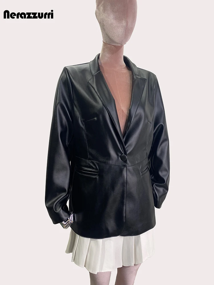 Nerazzurri Spring Autumn Black Soft Pu Leather Blazer Coat Women Single Button Lapel Fall 2024 European Fashion Women Clothing
Nerazzurri Spring Autumn Black Soft Pu Leather Blazer Coat Women Single Button Lapel Fall 2024 European Fashion Women Clothing