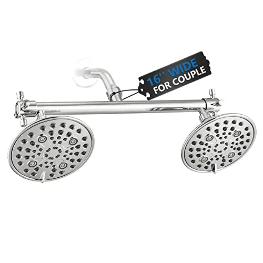Double Shower Head with Built-in Valve High Pressure 6 Setting Dual Shower Head Design for Couple on Walk-in Bathroom or Single
Double Shower Head with Built-in Valve High Pressure 6 Setting Dual Shower Head Design for Couple on Walk-in Bathroom or Single