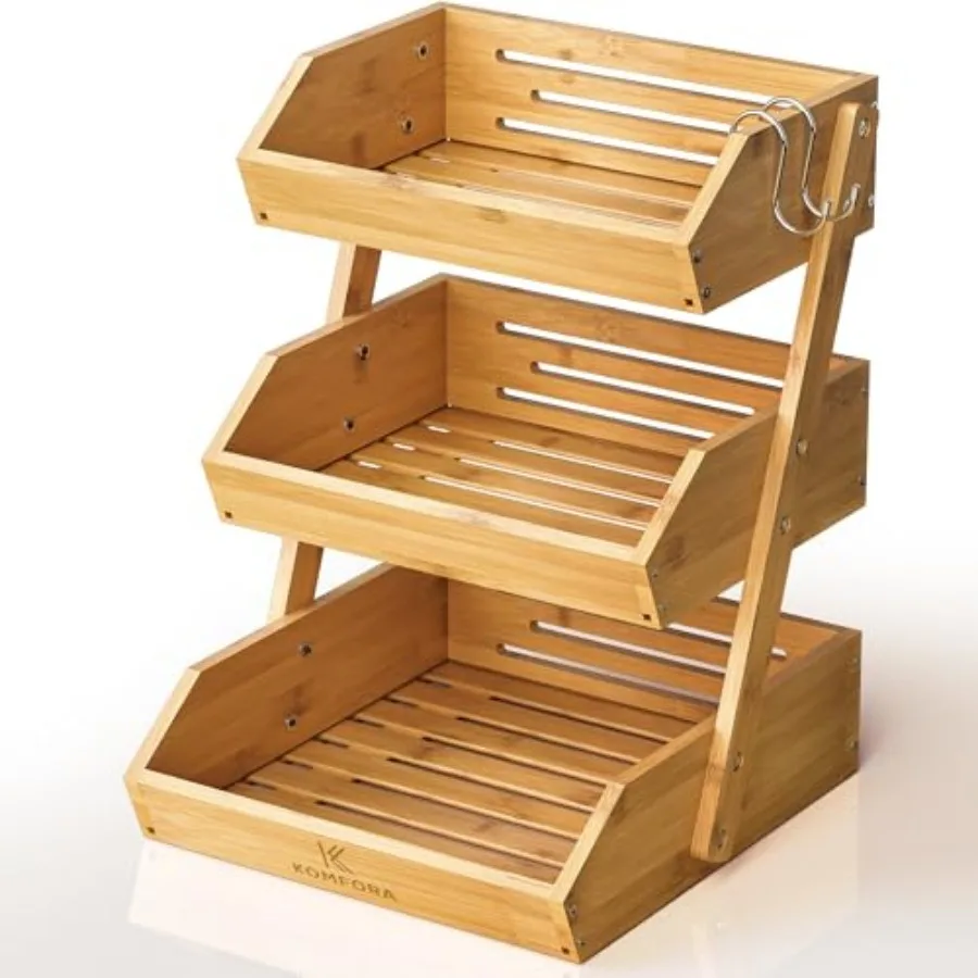 Bamboo Fruit Basket 3-Tier - Premium Produce Basket for Kitchen w/ 2 Hangers - Durable and Easy to Assemble Stand for Counterto
Bamboo Fruit Basket 3-Tier - Premium Produce Basket for Kitchen w/ 2 Hangers - Durable and Easy to Assemble Stand for Counterto