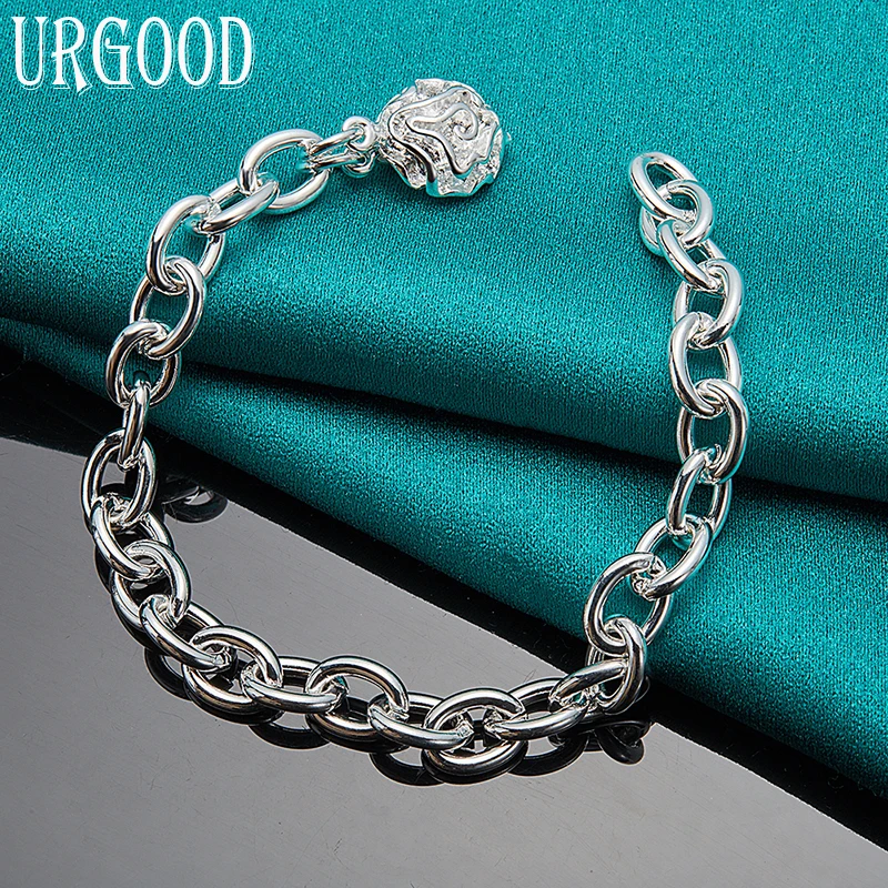 925 Sterling Silver Rose Flower Pendant Chain Bracelet For Women Men Party Engagement Wedding Fashion Jewelry
925 Sterling Silver Rose Flower Pendant Chain Bracelet For Women Men Party Engagement Wedding Fashion Jewelry