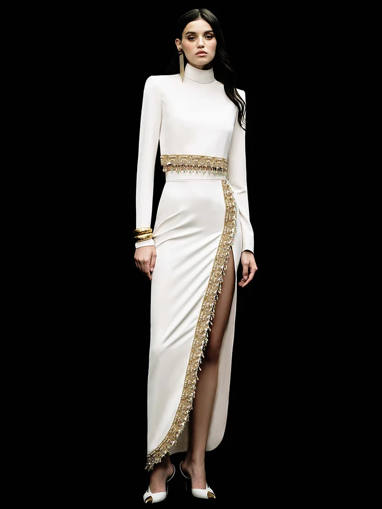 2026 Flower Beaded Embroidery Women Banquet Party Suit Outfit Elegant Crystal Long-Sleeve Top + Sexy High-Slit Skirt 2-Piece Set
2026 Flower Beaded Embroidery Women Banquet Party Suit Outfit Elegant Crystal Long-Sleeve Top + Sexy High-Slit Skirt 2-Piece Set