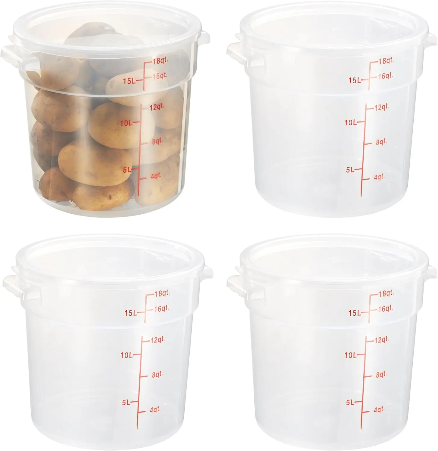 18 Quart Round Food Storage Container with Lid, Pack of 4 – BPA-Free, Commercial-Grade, Freezer & Dishwasher Safe
18 Quart Round Food Storage Container with Lid, Pack of 4 – BPA-Free, Commercial-Grade, Freezer & Dishwasher Safe