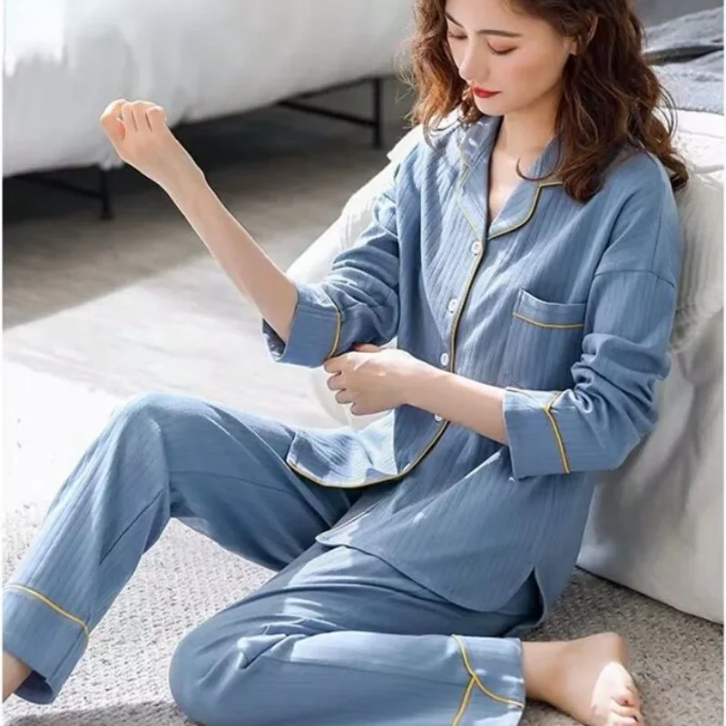 Pure Cotton Pajamas Women Autumn Long Sleeve Sleepwear Korean Version Flip Collar Home Clothing Girls Spring Loungewear Set
Pure Cotton Pajamas Women Autumn Long Sleeve Sleepwear Korean Version Flip Collar Home Clothing Girls Spring Loungewear Set