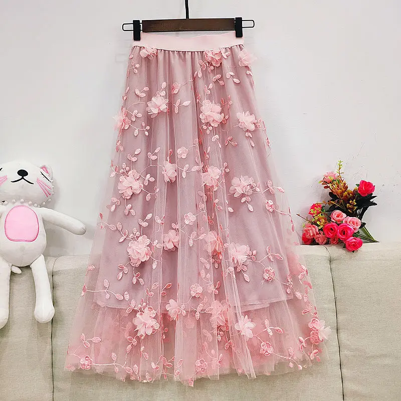 Summer Skirt Female Small Fresh High Waist Slim Flower Versatile Medium Long Embroidery Mesh Flower Casual Swing Skirt Women
Summer Skirt Female Small Fresh High Waist Slim Flower Versatile Medium Long Embroidery Mesh Flower Casual Swing Skirt Women