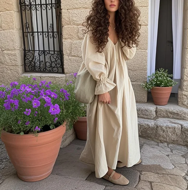 Casual Cotton Linen Vintage Dress Women Robes Puff Sleeve O-Neck Loose White Dress Streetwear Birthday Party Dresses Female Gown
Casual Cotton Linen Vintage Dress Women Robes Puff Sleeve O-Neck Loose White Dress Streetwear Birthday Party Dresses Female Gown