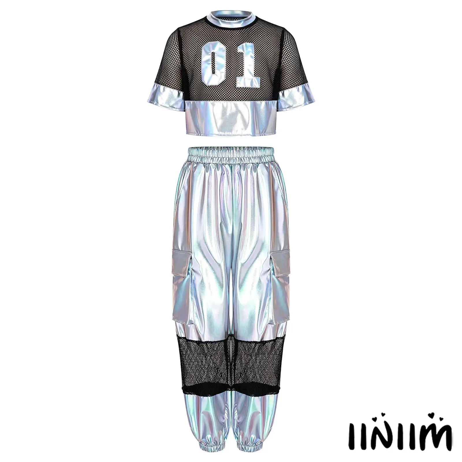 Kids Short Sleeve Number Graphic Crop Top with Shiny Cargo Pants Girls Street Dance Style Clothing Set for Hip Hop Jazz Dance
Kids Short Sleeve Number Graphic Crop Top with Shiny Cargo Pants Girls Street Dance Style Clothing Set for Hip Hop Jazz Dance