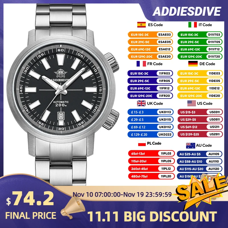 ADDIESDIVE Новые мужские часы для дайвинга 200 м водонепроницаемые с сапфировым стеклом автоматические наручные часы керамический безель из нержавеющей стали светящиеся
ADDIESDIVE Новые мужские часы для дайвинга 200 м водонепроницаемые с сапфировым стеклом автоматические наручные часы керамический безель из нержавеющей стали светящиеся