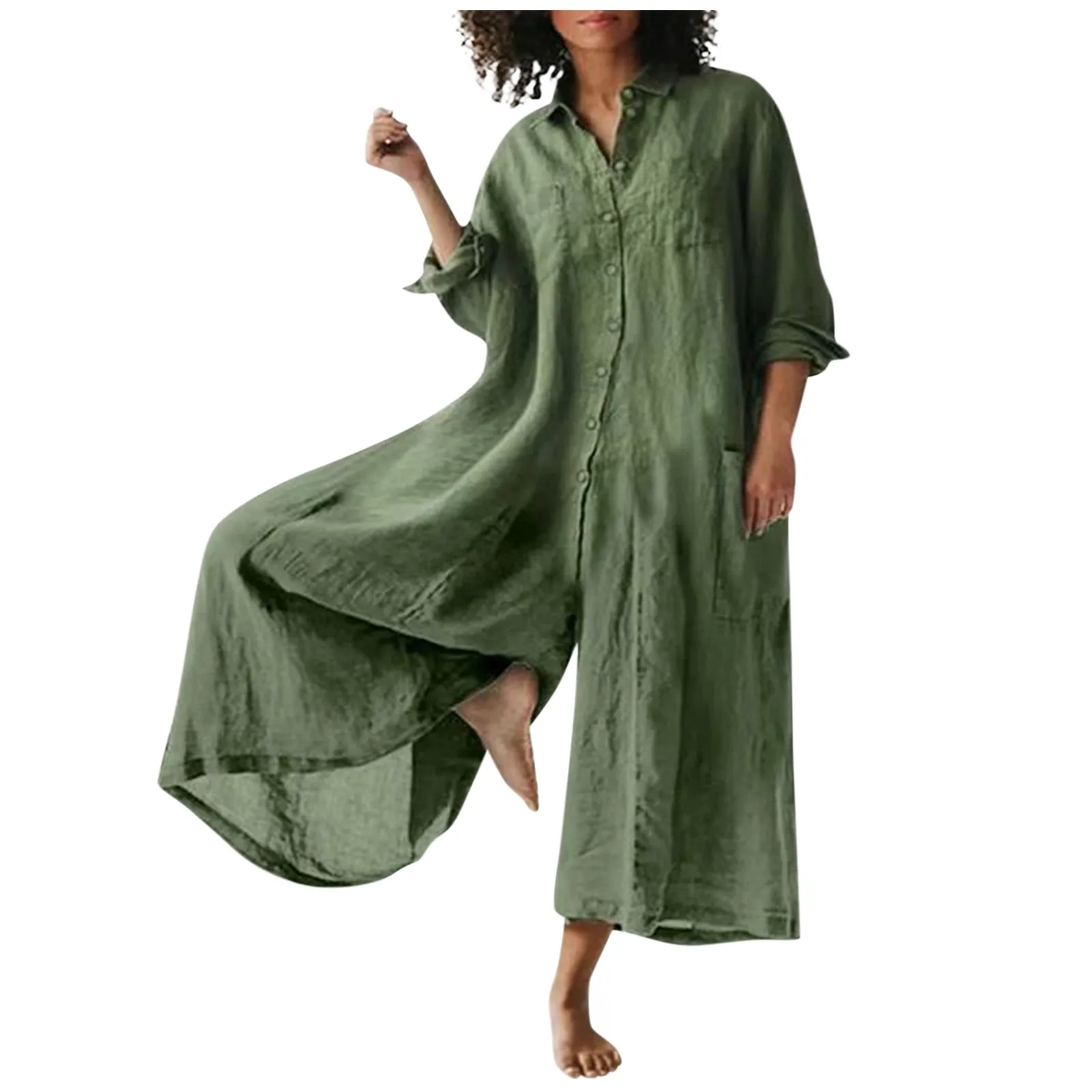 Women's Fashion Jumpsuit Loose Casual Solid Color 3/4 Sleeve Jumpsuits V-neck Button Temperament Jumpsuit Summer Lady Playsuits
Women's Fashion Jumpsuit Loose Casual Solid Color 3/4 Sleeve Jumpsuits V-neck Button Temperament Jumpsuit Summer Lady Playsuits