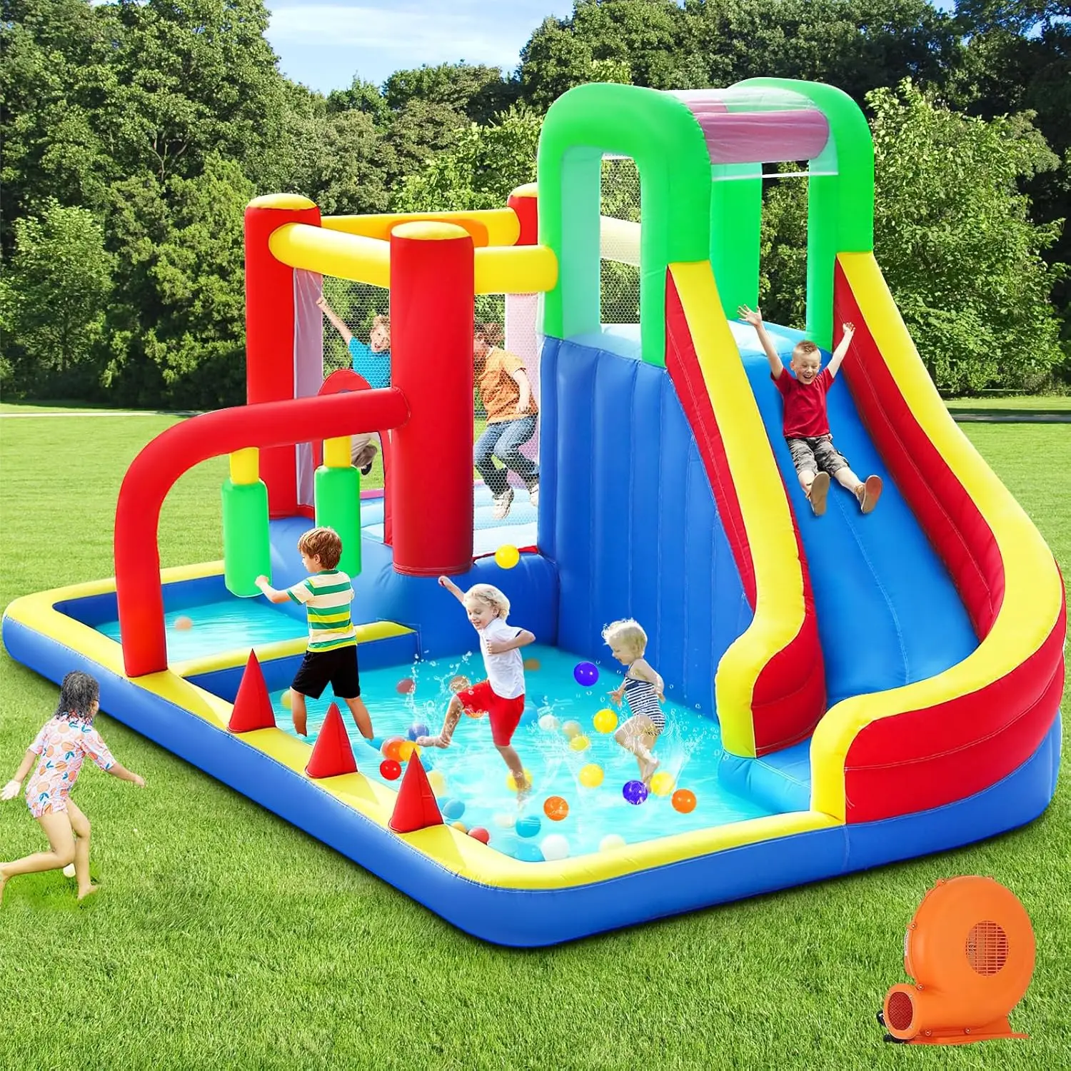 Inflatable Bounce House for Kids, 8-in-1 Bouncy Castle with Slide and Blower, Indoor Outdoor Backyard Jumping Play Area
Inflatable Bounce House for Kids, 8-in-1 Bouncy Castle with Slide and Blower, Indoor Outdoor Backyard Jumping Play Area