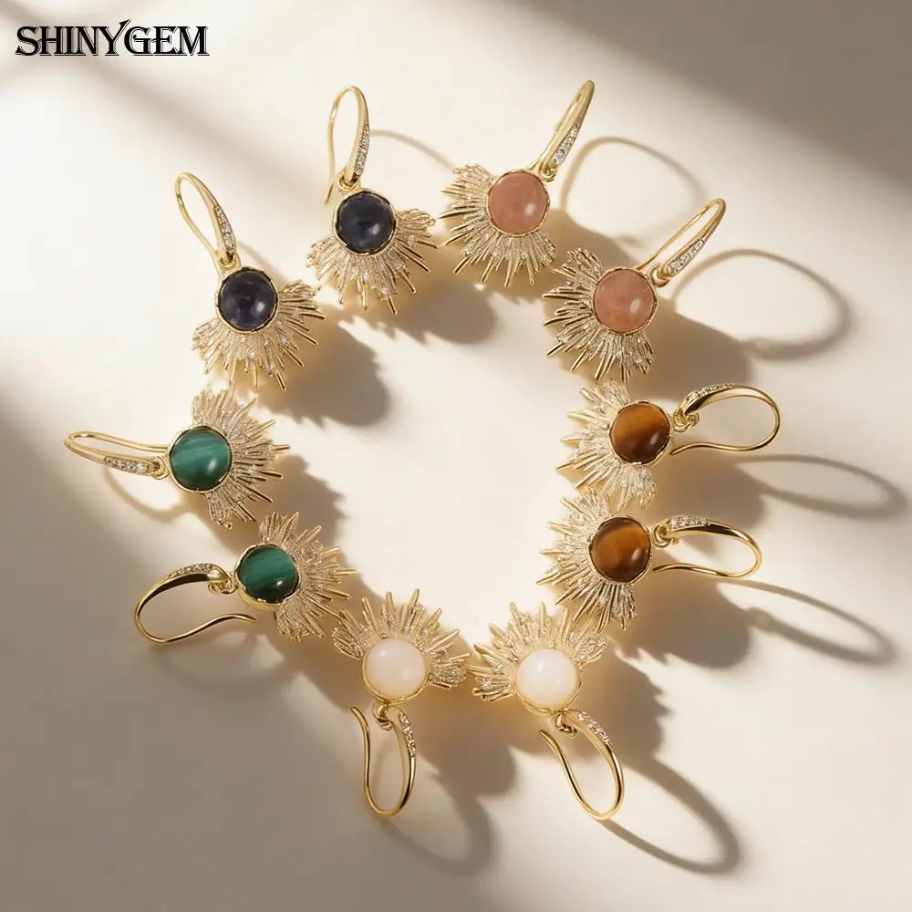 ShinyGem Natural Crystal Earrings with Sun Patterns Copper Plated Gold Hoop Earrings Woman Jewelry Long Hanging Earrings
ShinyGem Natural Crystal Earrings with Sun Patterns Copper Plated Gold Hoop Earrings Woman Jewelry Long Hanging Earrings