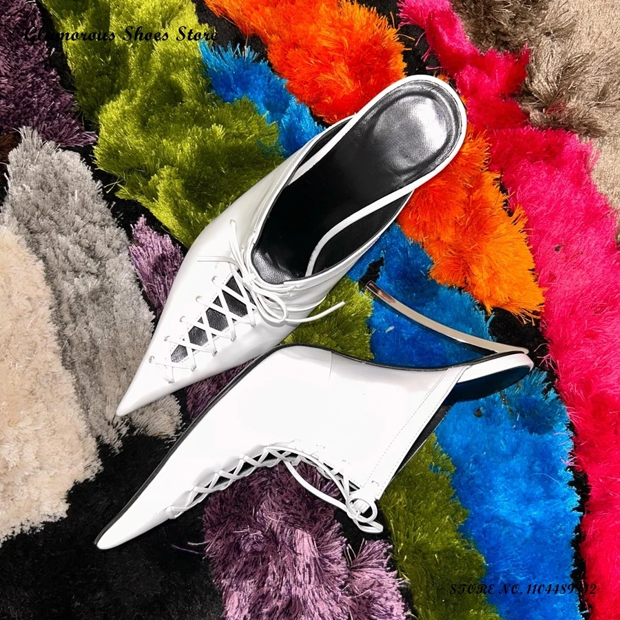 Cross-tied High Heel Mules Elegant Women's Pointed Toe Metal Thin Heels Party Shoes Spring Summer Pull On Fashion Slippers
Cross-tied High Heel Mules Elegant Women's Pointed Toe Metal Thin Heels Party Shoes Spring Summer Pull On Fashion Slippers