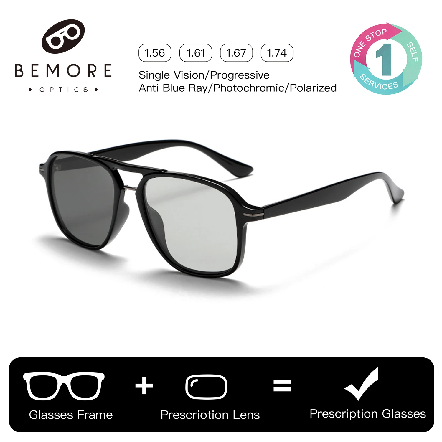 BEMORE Pilot Square Prescription Sunglasses Plastic Titanium Men Polarized UV400 Sports Optical Frame Glasses
BEMORE Pilot Square Prescription Sunglasses Plastic Titanium Men Polarized UV400 Sports Optical Frame Glasses